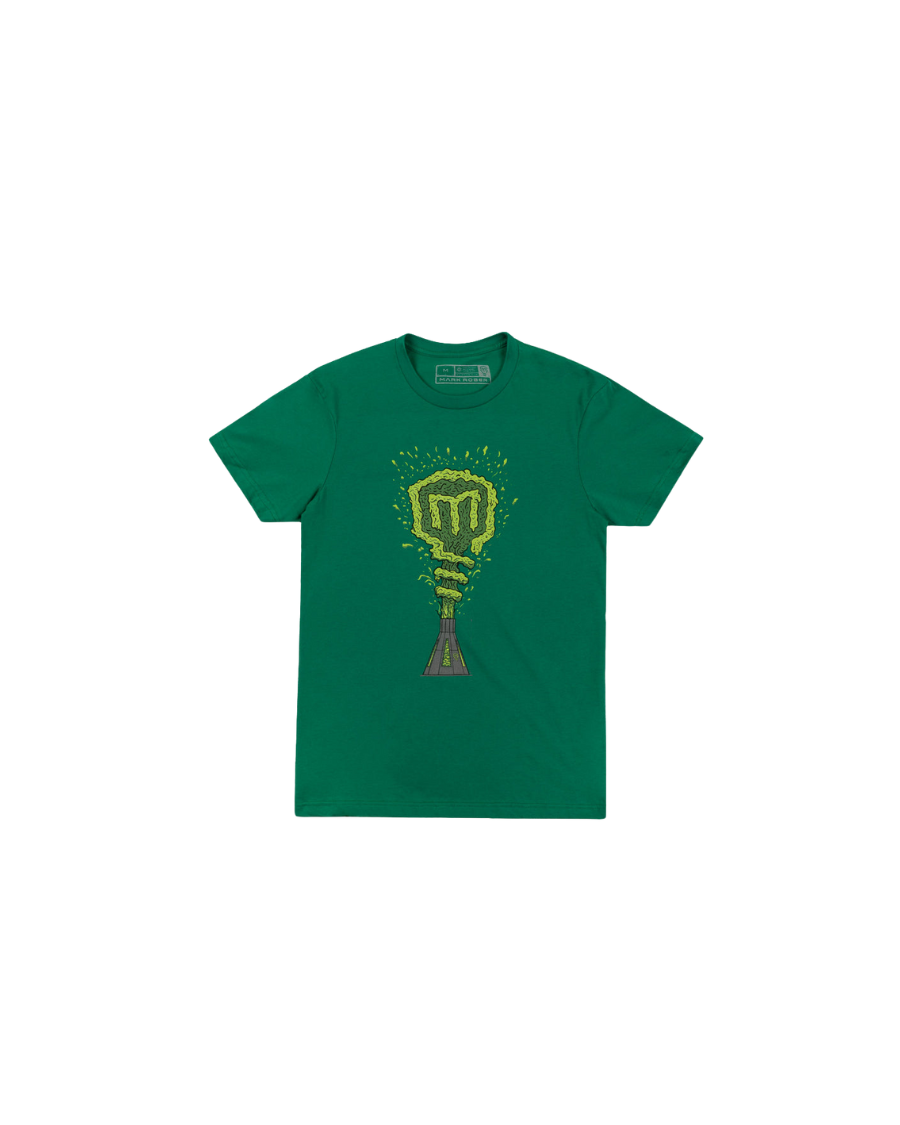 green tshirt with glow in the dark mark rober logo design